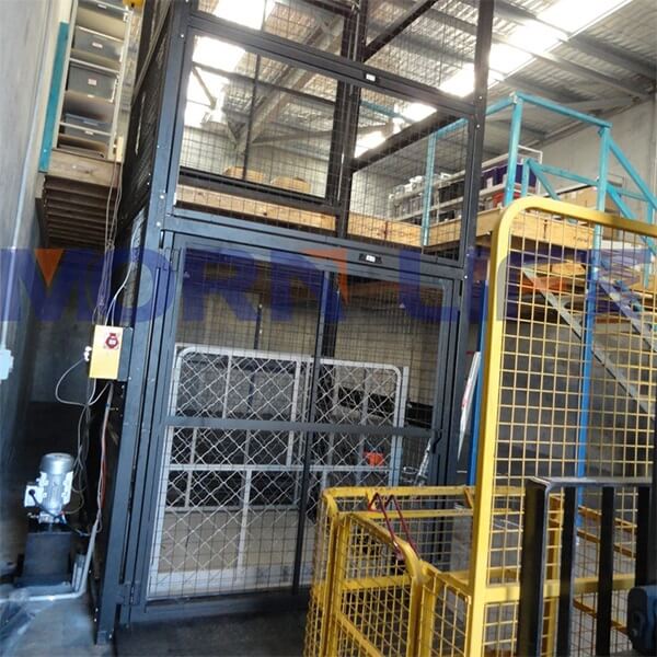 two post goods lift with full mesh